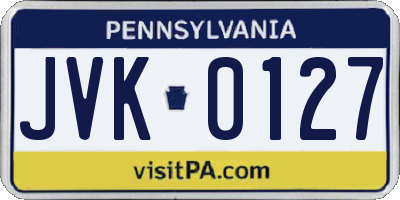 PA license plate JVK0127