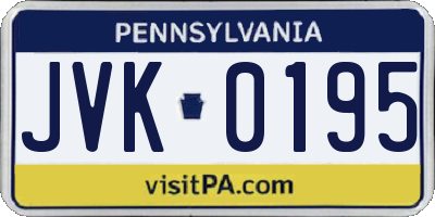 PA license plate JVK0195