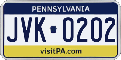 PA license plate JVK0202