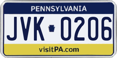 PA license plate JVK0206