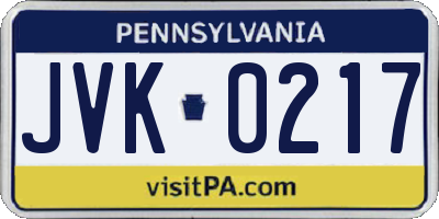 PA license plate JVK0217