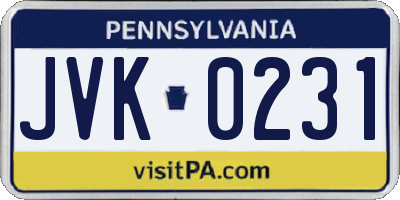 PA license plate JVK0231