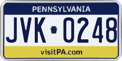 PA license plate JVK0248