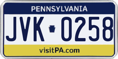 PA license plate JVK0258