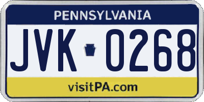 PA license plate JVK0268
