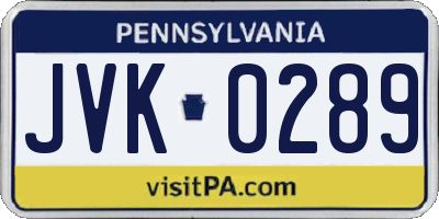 PA license plate JVK0289
