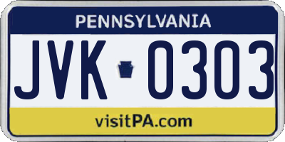 PA license plate JVK0303