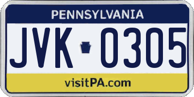 PA license plate JVK0305
