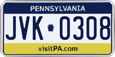 PA license plate JVK0308