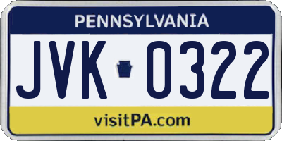 PA license plate JVK0322