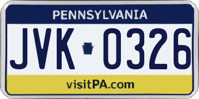 PA license plate JVK0326