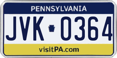 PA license plate JVK0364