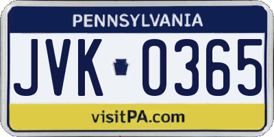 PA license plate JVK0365