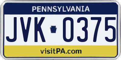 PA license plate JVK0375
