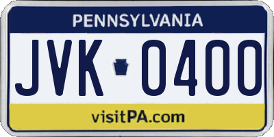 PA license plate JVK0400