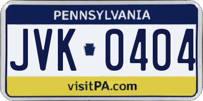 PA license plate JVK0404
