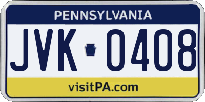PA license plate JVK0408