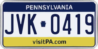 PA license plate JVK0419