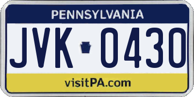 PA license plate JVK0430