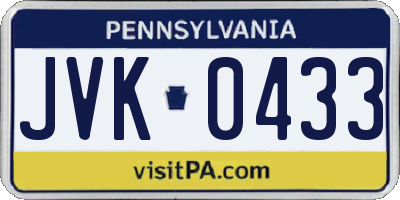 PA license plate JVK0433