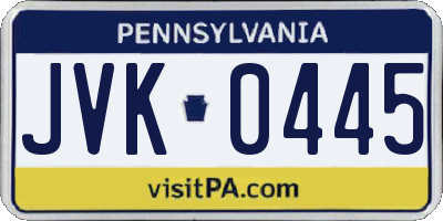 PA license plate JVK0445