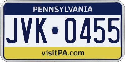 PA license plate JVK0455