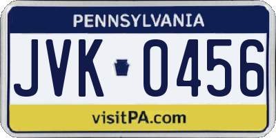 PA license plate JVK0456