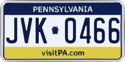 PA license plate JVK0466
