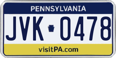 PA license plate JVK0478
