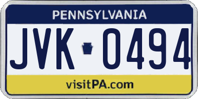 PA license plate JVK0494