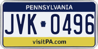 PA license plate JVK0496