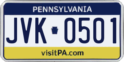 PA license plate JVK0501