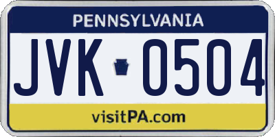 PA license plate JVK0504
