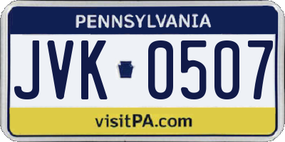 PA license plate JVK0507