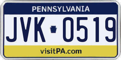 PA license plate JVK0519