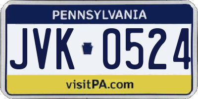 PA license plate JVK0524