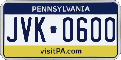 PA license plate JVK0600