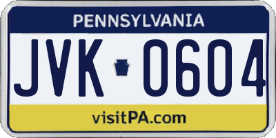 PA license plate JVK0604