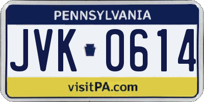 PA license plate JVK0614