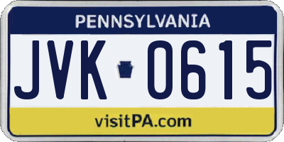 PA license plate JVK0615
