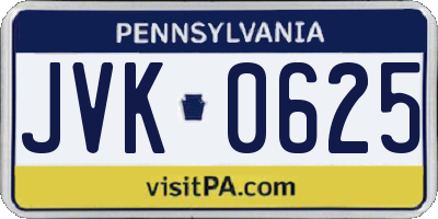 PA license plate JVK0625