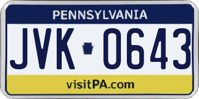 PA license plate JVK0643