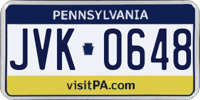PA license plate JVK0648