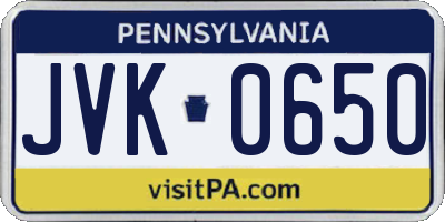 PA license plate JVK0650