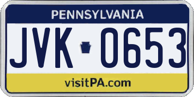 PA license plate JVK0653