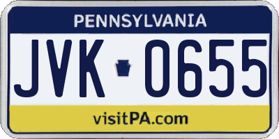 PA license plate JVK0655