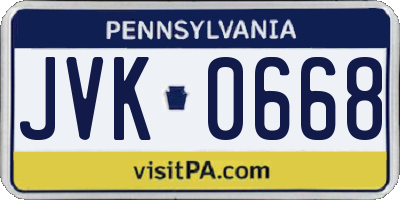 PA license plate JVK0668
