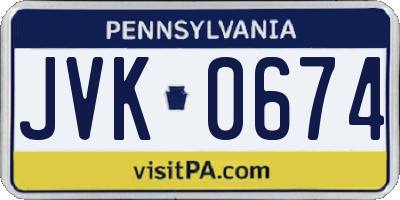 PA license plate JVK0674