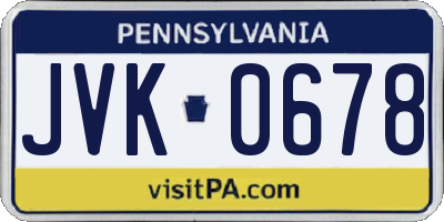 PA license plate JVK0678