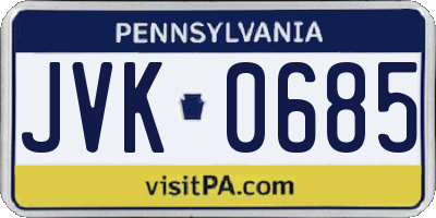 PA license plate JVK0685